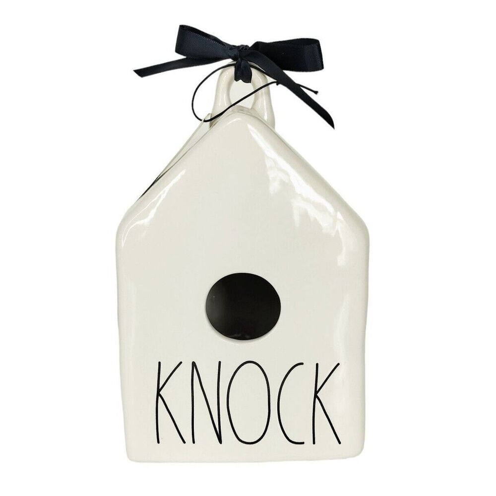 Farmhouse Rae Dunn by Magenta "Knock" White Ceramic Garden Birdhouse